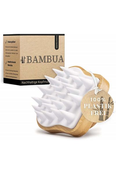 Bambua Perie pentru masajul scalpului Bambua, alb, silicon, 10 x 9 x 8 cm