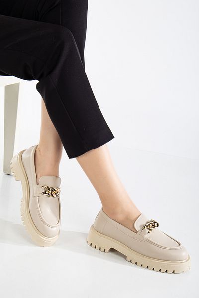 Zegeshoes Γυναικεία Μοκασίνια Παπούτσια Loafer με Μαύρη Αλυσίδα Χοντρή Σόλα