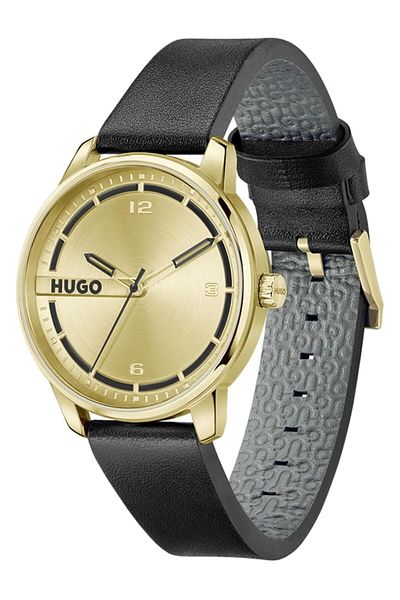 Generic Hugo Boss Stamp Mens Gold Dial Ionic Plated Thin Gold Steel Watch 1530363