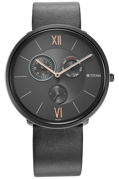 Generic Titan Men Leather Analog Gray Dial Watch 1877Ql01 Nr1877Ql01 Band Color Black