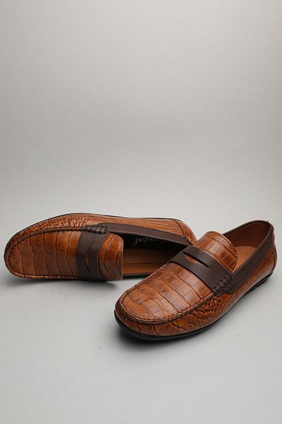 Gondol Loafer clasic pentru bărbați din piele naturală Tan Croco 41 ttx.6011