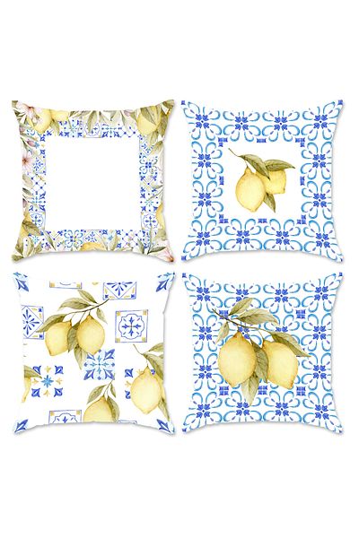Evmila Set de 4 huse de pernă din catifea cu tematică de primăvară, 43x43 cm, imprimare pe două fețe