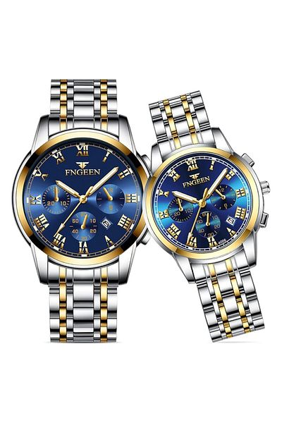 Generic Neotimely Mens Watches Men Stainless Steel Chronograph Watch Big Face Gold Silver Black Tone Easy To