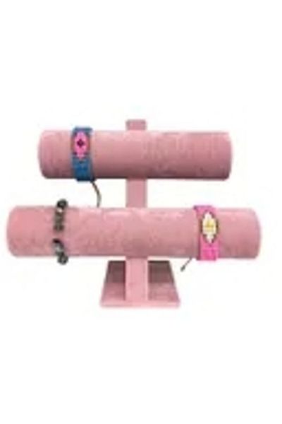 MeGass Dekor Domestic Production Suede Finish Pink Color 26/18 cm Two Stage Watch Bracelet Display Stand