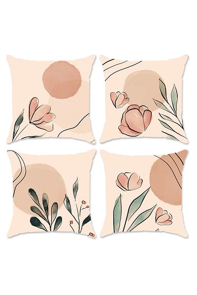 Evmila Set de 4 huse de pernă din catifea cu tematică de primăvară, 43x43 cm, imprimare pe două fețe