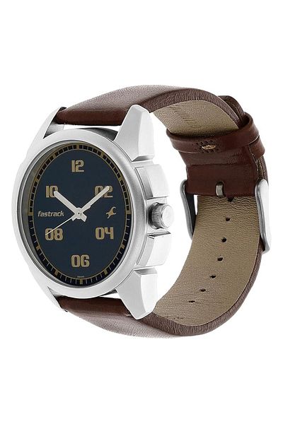 Generic Fastrack Blue Dial Brown Leather Strap Watch