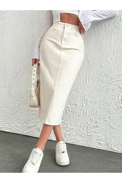 Dema Kadın Pamuklu Ekru Denim Etek