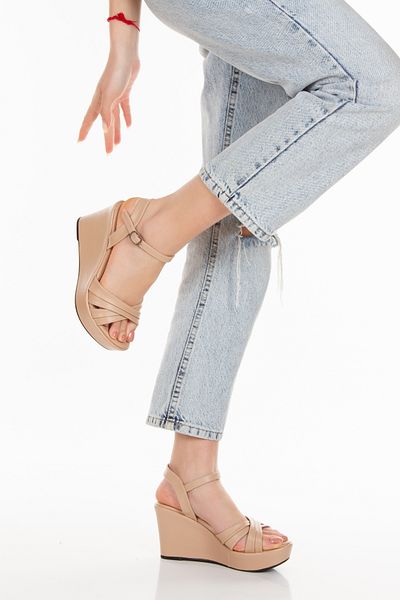 AYDOĞDU by ünal Nude Summer Wedge Heeled Cross Strap Women's Shoes -520