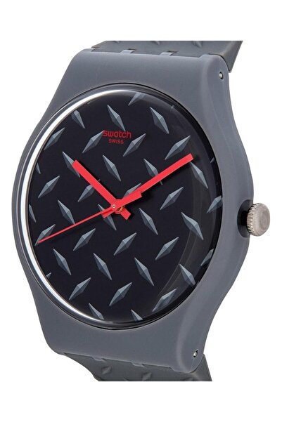 Generic Swatch Text Ure Matte Black Dial Gray Plastic Rubber Quartz Men Watch Suom102