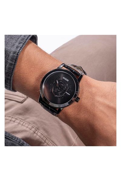 Generic Guess Men 44Mm Watch Black Strap Black Dial Black Case Black