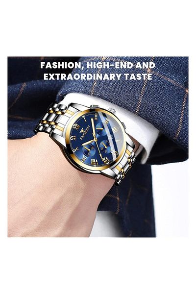Generic Nibosi Men Watch Analog Military Blue Dial Watches For Men Business Quartz Chronograph Stainless