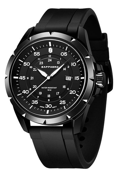 Generic Sapphero Men Watch 100M Waterproof Chronograph Classic Luminous Leather Stainless Steel Band Watch