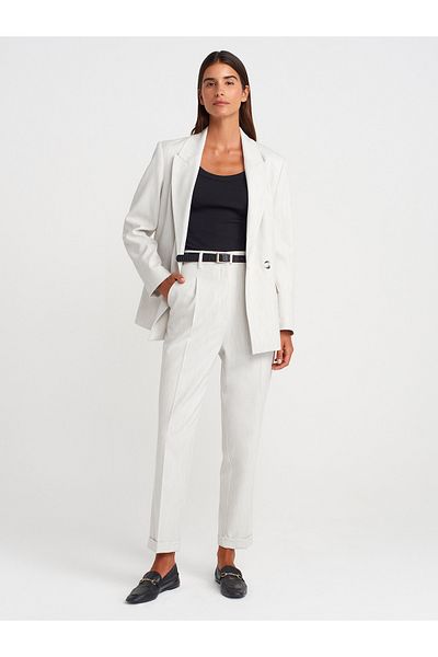 Dilvin 71659 Curved Leg High Waist Trousers-Light Gray