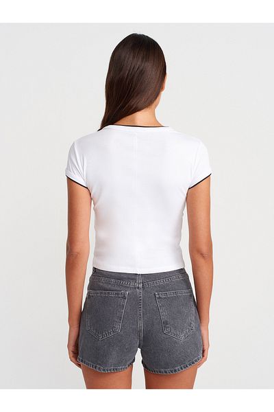 Dilvin 31750 Contrast Short Sleeve Tshirt-White