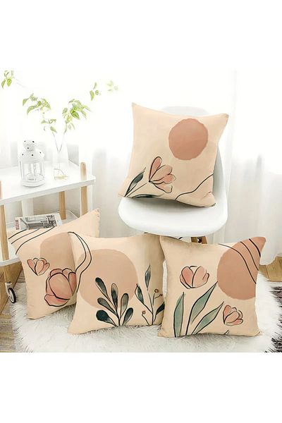 Evmila Set de 4 huse de pernă din catifea cu tematică de primăvară, 43x43 cm, imprimare pe două fețe
