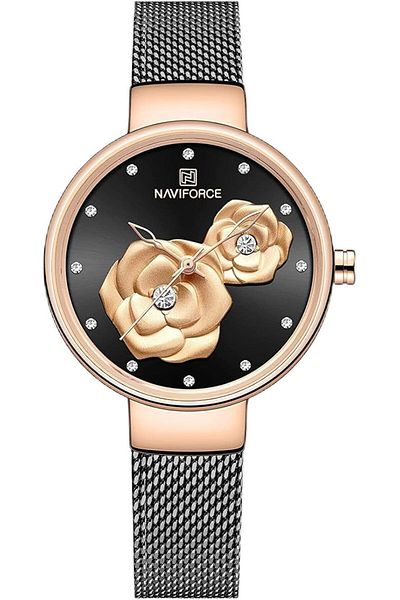 Generic Naviforce Stainless Steel Analog Watch Nf5013 Rg Bb Women Black Bracelet