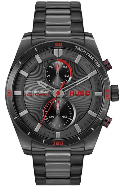 Generic Hugo Fast Mens Black Dial Ionic Plated Black Steel Watch 1530374