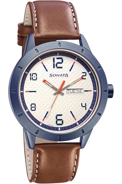 Generic Sonata Nxt Water Resistant White Dial Analog Watch With Calendar For Men 7137Al03