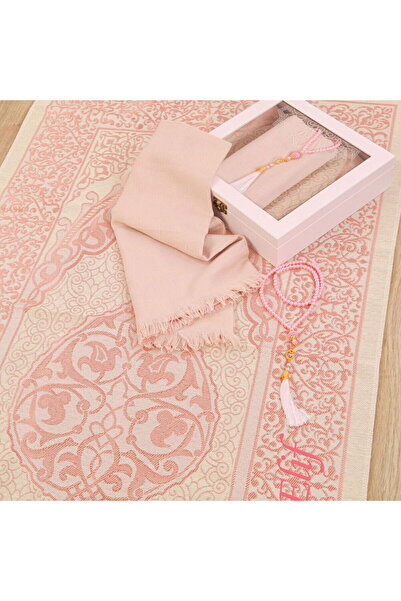 İkranur Ahşap Kutulu Seccade Seti-Pembe(24*24*6 cm,1040 gr)