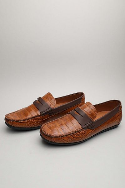 Gondol Loafer clasic pentru bărbați din piele naturală Tan Croco 41 ttx.6011