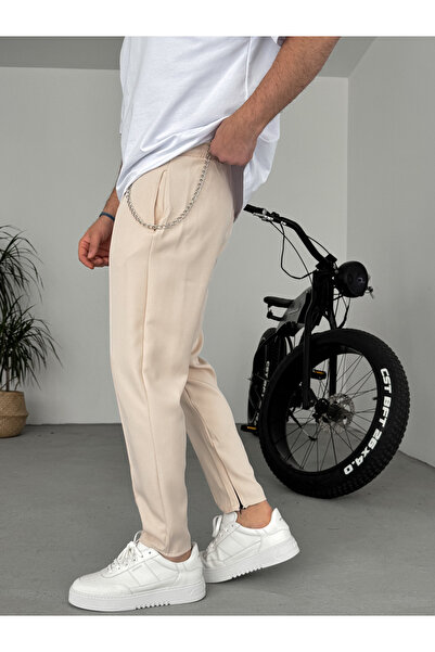 BYBASICMAN Bej Dikişli Fermuarlı Rahat Kesim Pantolon DP-017