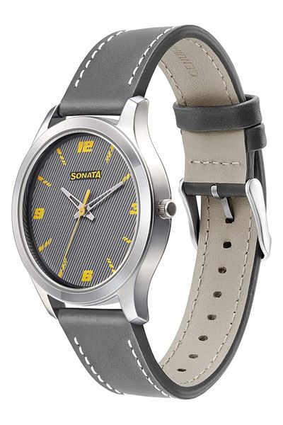 Generic Sonata Rpm Water Resistant Gray Dial Analog Watch For Men 77063Sl08