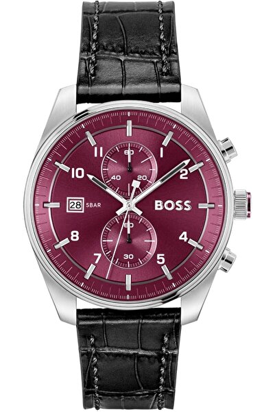 erorex Skytraveller Mens Burgundy Dial Stainless Steel Watch 1514193