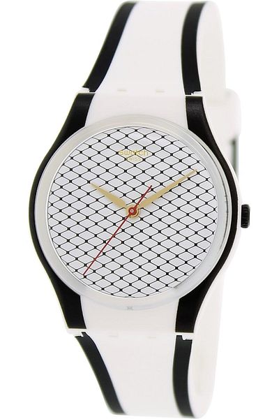 Generic Swatch Net Line White Patterned Dial Black And White Silicone Unisex Watch Gw167