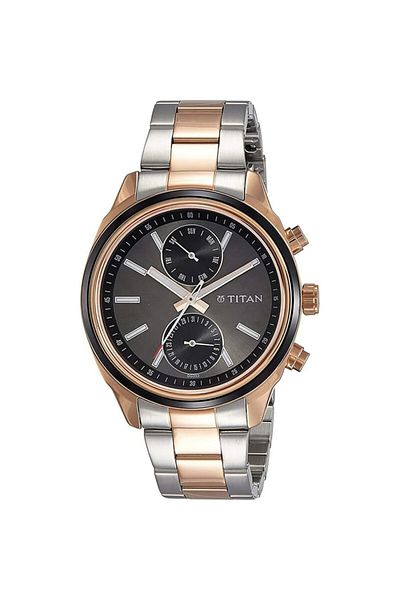 Generic Titan Men Metal Silver White Dial Analog Watch Nr1733Km03 Band Color Rose Gold