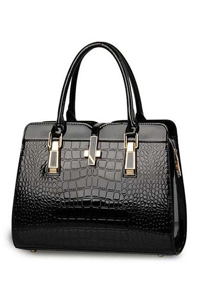 Generic Alligator Pattern Shoulder Bag Black