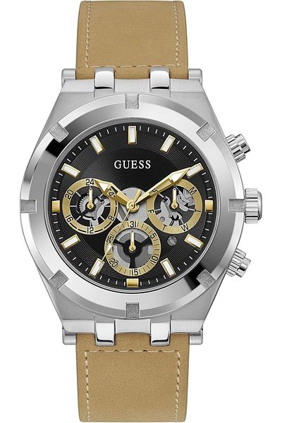 Generic Guess Us Men Multi Tone And Leather Multifunction Watch