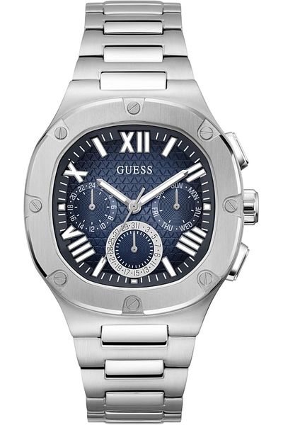 Generic Guess Men 42Mm Watch Black Strap Gunmetal Dial Silver Tone Case