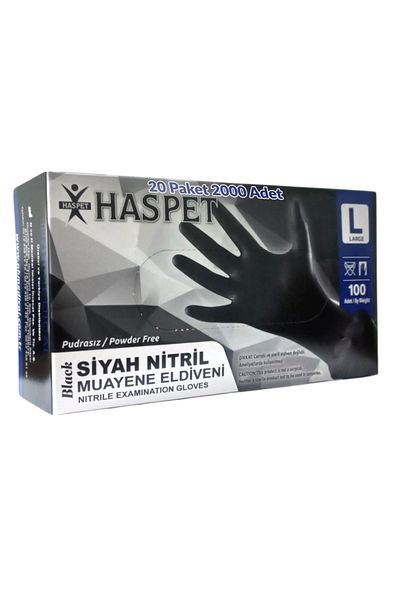 Has-Pet Black Nitrile Powder-Free Gloves Size L Twenty Pack 2000 Pieces