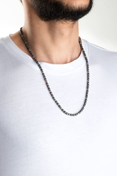 So CHIC... Hematit Taşlı 65 Cm Gümüş Erkek Kolye