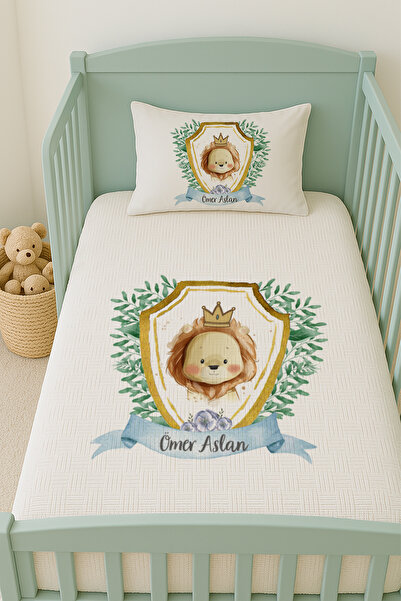 Lilabio %100 Pamuk İsme Özel İsimli 100x150 cm Pike Seti Çerçeve İçinde Aslan