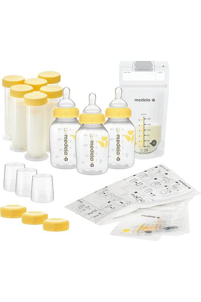 Medela Breastfeeding Gift Set, Breast Milk Storage System; Bottles, Nipples, Travel Caps,