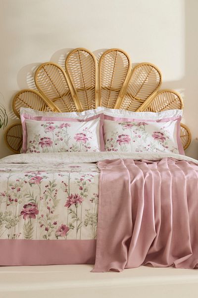 Karaca Home Mia 100% Cotton Double Duvet Cover Pique Set Dusty Rose