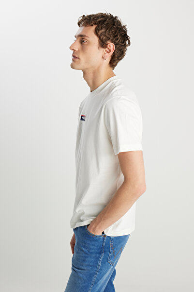 WRANGLER Μπλουζάκι με λογότυπο 100% βαμβάκι με κανονική εφαρμογή κανονική εφαρμογή Crew Neck Ecru Mini