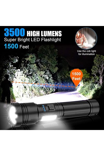 fulina Flashlight High Lumens, 1000000 Lumens Led Tactical Flashlight Powered,7 Light Modes, Dual Button