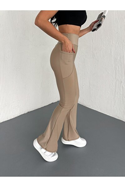 Gugus Kadın Yüksek Bel Toparlayıcı Çift Cepli Ispanyol Paça Tayt Bootcut/PUSH UP