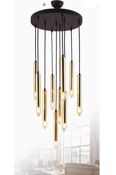 Sedef 10'lu E14 Siyah / Gold Spor Sarkıt Avize