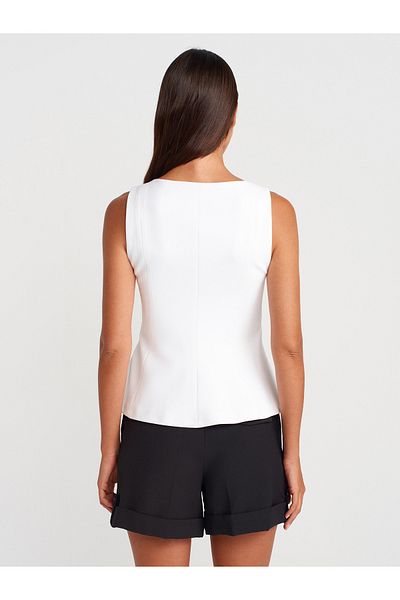 Dilvin 50291 Τετράγωνος Γιακάς Peplum Top-Ecru