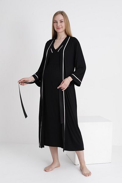 Miss Dünya Lissa Pregnant and Maternity V-Neck Zero Sleeve Nightgown Set with Dressing Gown