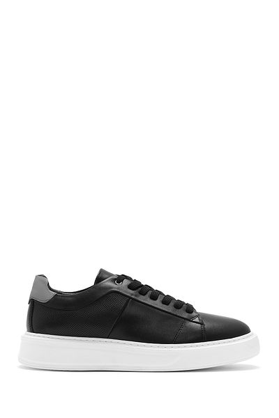 Derimod Men's Black Lace-Up Thick Soled Leather Sneaker 25Sfd 612818
