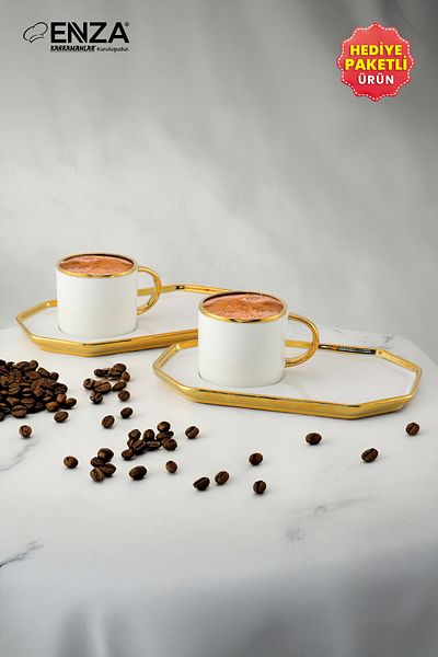 Enza Aura Set of 2 Porcelain Coffee Cups 90 ml Gold