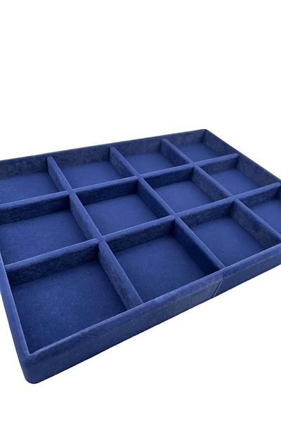 MeGass Dekor Domestic Production Suede Fabric Navy Blue Color 34 cm / 24 cm Twelve Compartment Drawer Jewelry Stand