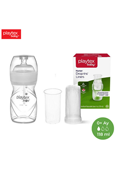 Playtex Baby Biberon&Liners Seti, 118ml 0+Ay, YavaşAkış ve 50 adet  Tek Kullanımlık Sterilize Torba.