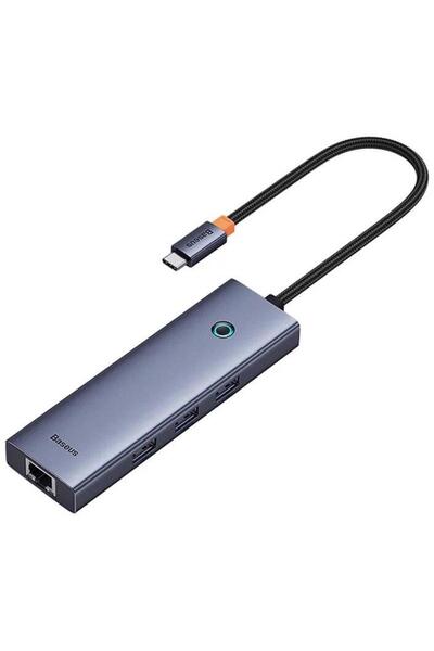 Baseus Docking station Baseus UltraJoy 4 in 1, input USB Type-C, output 3 x USB 3.0 / 1 x LAN RJ45, Gri