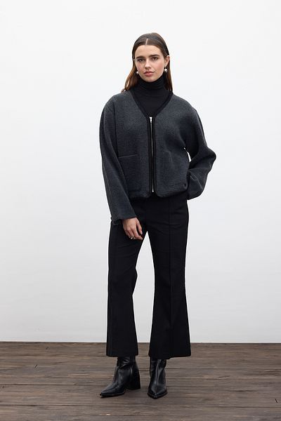 Manuka Plain Knit Zippered Knitwear Cardigan Charcoal - Winter Relate to More Delicately the Warmth of the Night