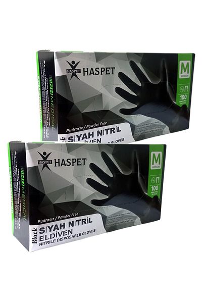 Has-Pet Black Nitrile Powder-Free Gloves Size m Double Pack 200 Pieces